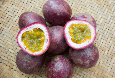 Passion fruit on the woodenの写真素材