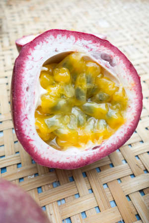 Passion fruit on the woodenの写真素材