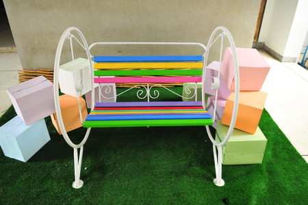 Colorfull of metal chairの写真素材