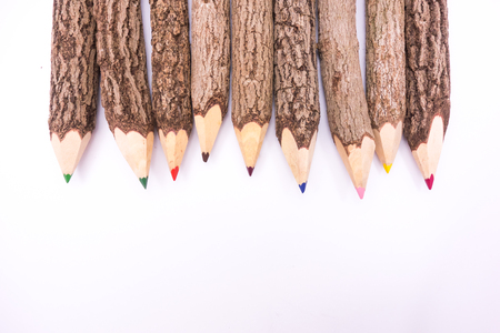 colored pencils wooden isolatedの写真素材