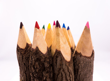 colored pencils wooden isolatedの写真素材