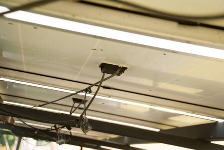 The under side of solar panels and their circuitの写真素材