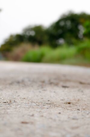 The gravel road with trees and green backgroundの写真素材