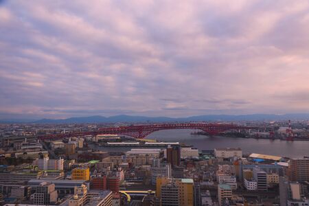 Minato Bridge (red bridged), Osaka Japanのeditorial素材