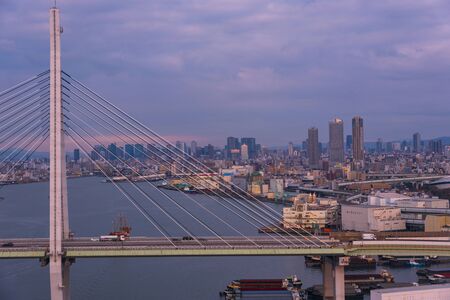 OSAKA, JAPAN. January 1, 2019. Osaka Bay in Osaka large port city ,Industries locate and commercial center on the Japanese island of Honshu, Osaka, Japan.のeditorial素材