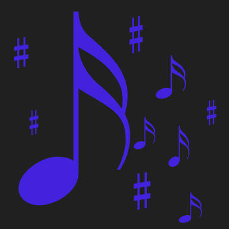blue music notes on black background illustratedの写真素材