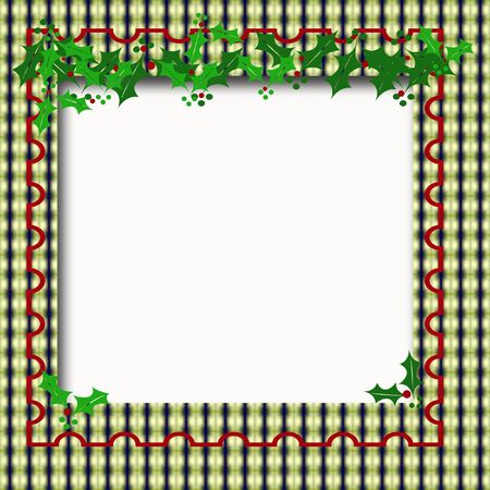 Christmas frame holly and berries around blank centerの写真素材