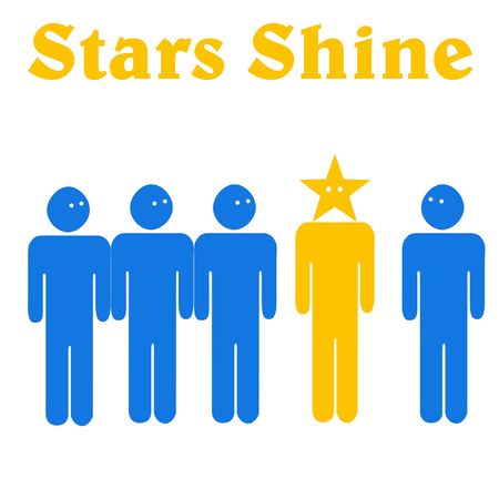 large figure standing with smaller figures illustration stars shine