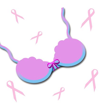 pink ribbons and a frilly bra poster illustrationの写真素材