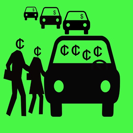thrifty commuters sharing a carpool vehicle illustrationの写真素材