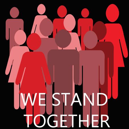 we stand together  pink red and mauve male and female images teamwork illustrationの写真素材