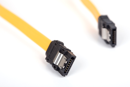 Serial Ata Cable close up on isolated white backgroundの写真素材