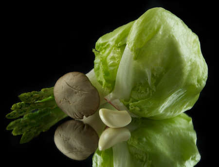 Ð¡abbage, mushrooms, garlic and asparagusの写真素材