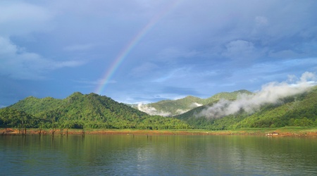 A beautiful view of colorful trees in Mae Ngat lake, Thailandの写真素材