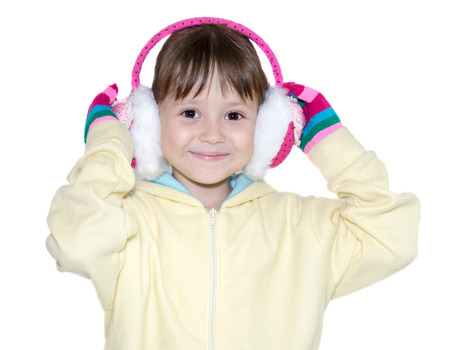 Winter Girl wearing her pink ear muffsの写真素材