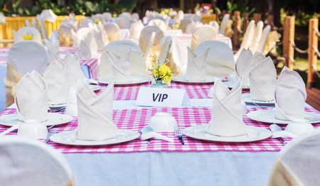 banquet table served in Thai style for VIP. Holiday, wedding celebration concept.