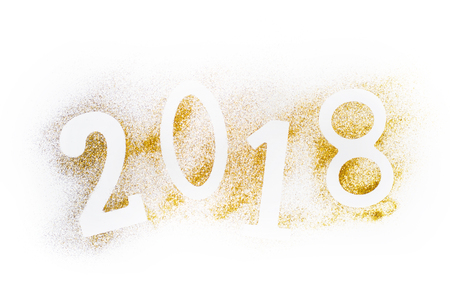 Luxury glowing numbers 2018 made from gold shiny glitter. New year concept. Text space