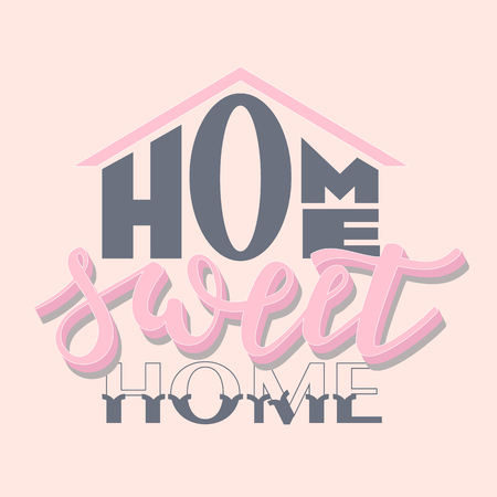 Home sweet home creative lettering in Pink and grey. Family conceptのイラスト素材