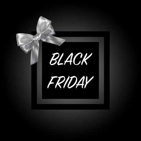 black friday text in frame with shiny silver ribbon. Big holiday sale iconのイラスト素材