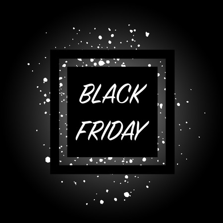 black friday text in frame  white paint splashes. Big holiday sale icon vector illustrationのイラスト素材