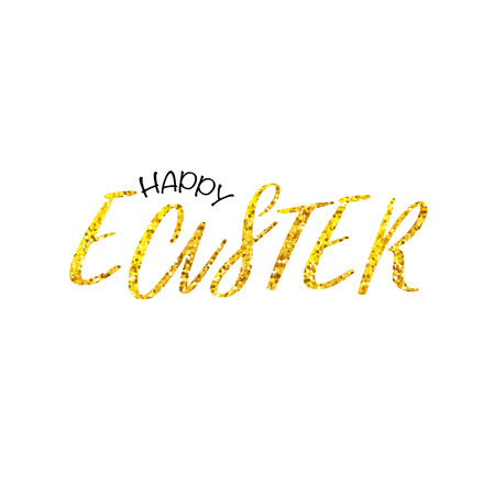 Happy Easter golden glitter lettering. Holiday symbol. Greeting card vector illustrationのイラスト素材