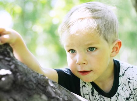 Portrait of worry little kidの写真素材