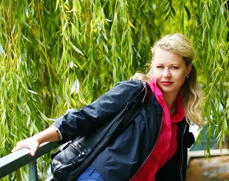 Outdoor portrait of beautiful young womanの写真素材