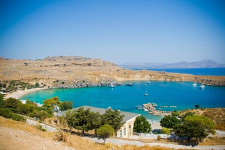 Beautiful harbor in Rhodes island. Greeceの写真素材
