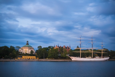 Stockholm beautiful night view with castle and boat