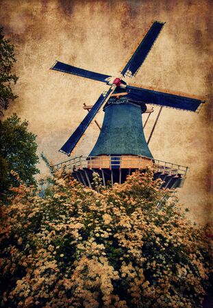 Old mill in Keukenhof, Hollandの写真素材