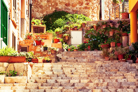Street in Valldemossa village, Mallorca, Spainの写真素材
