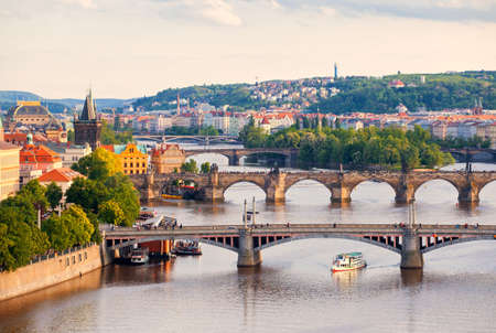 Beautiful view to bridges and Vltava, Prague, Czech Republic