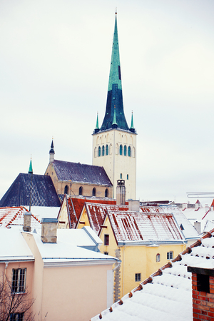 Beautiful view to winter Tallinn Old Town, Estoniaの写真素材