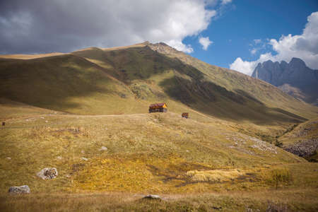 Beautiful mountains of Sno valley, Juta village and Chaukhi pass, Kazbegi, Georgiaの写真素材