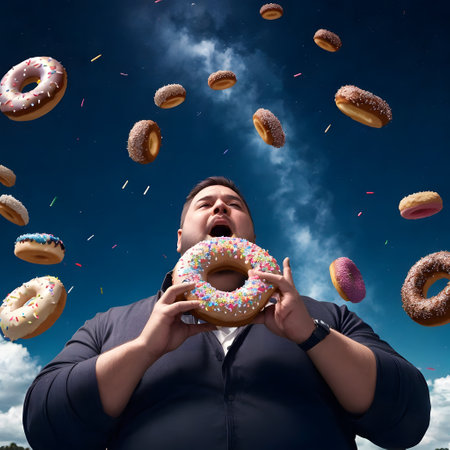 A man is standing in front of a pile of delicious Cider doughnuts, showcasing the art of food and cuisine with this sweet treat as the main ingredientの素材