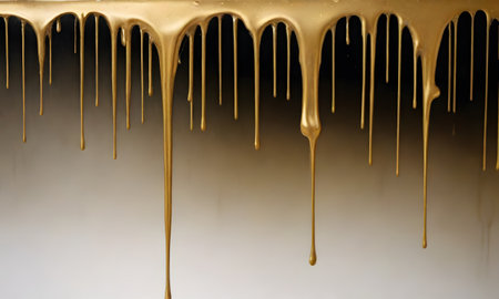 Elegant streaks of gold paint cascade down a pristine white canvas, offering an abstract portrayal of decadence and artistic beauty. The simplicity of the image belies a sophisticated aesthetic. AI generationの素材
