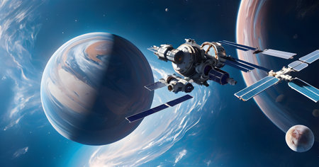 A futuristic medic in a space helmet holds a syringe, ready to administer advanced treatments in an intergalactic setting. AI generationの素材