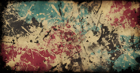 A tumult of colors collides on canvas, creating a raw and edgy visual feast in an abstract expressionist style. AI generationの素材