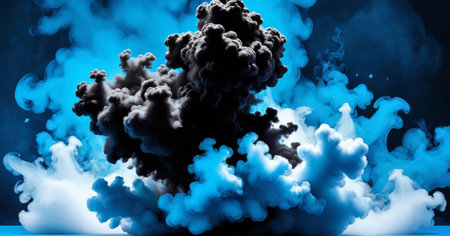 An intricate dance of smoke, captured in dynamic shades of blue against a black backdrop. The billowing forms evoke a sense of mysterious underwater scenes or cosmic clouds in motion. AI generationの素材