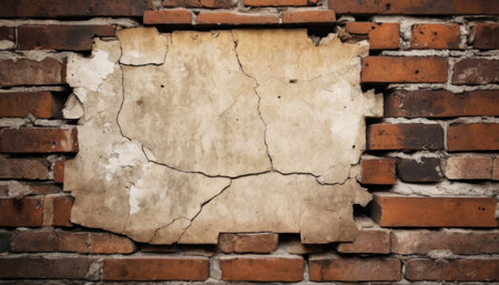 This image captures a fragment of old paper on a brick wall, evoking a sense of history and the passage of time through its distressed appearance. AI generationの素材