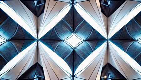 A symmetrical abstract captures the interplay of light and architecture in a mesmerizing urban kaleidoscope.. AI Generationの素材