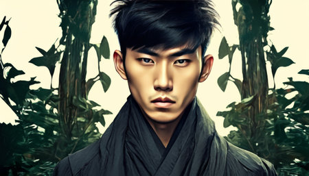 A dramatic portrait of an elderly Caucasian woman with expressive eyes, set in a rugged outdoor landscape.. AI Generationの素材