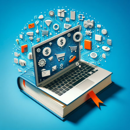 Surreal digital artwork showing a man reading a book, surrounded by ghostly, ethereal figures swirling in dynamic blue tones.. AI Generationの素材