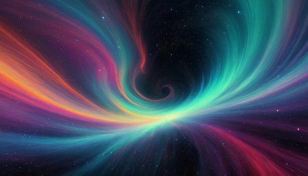 A mesmerizing digital artwork depicting a vibrant spiral galaxy with swirling colors in a deep space setting.. AI Generationの素材