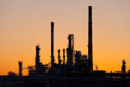 Oil refinery at night.