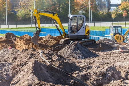 A small excavator on a construction site  Gdansk, Poland の写真素材
