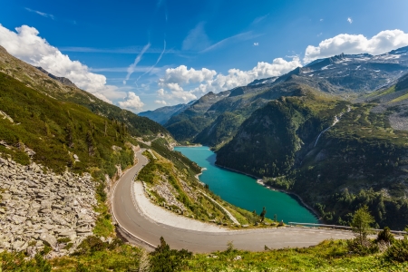 Mountain road at the dam in the river valley Malta, Austria の写真素材