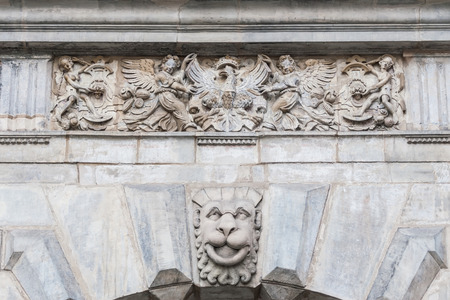 Historic gate with carved ornaments の写真素材