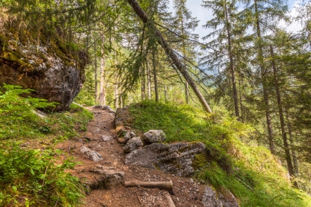 Mountain hiking - A steep path in the Dolomitesの写真素材