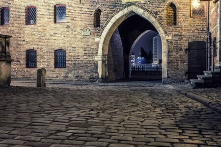 The historic street in the old town in Gdanskの写真素材